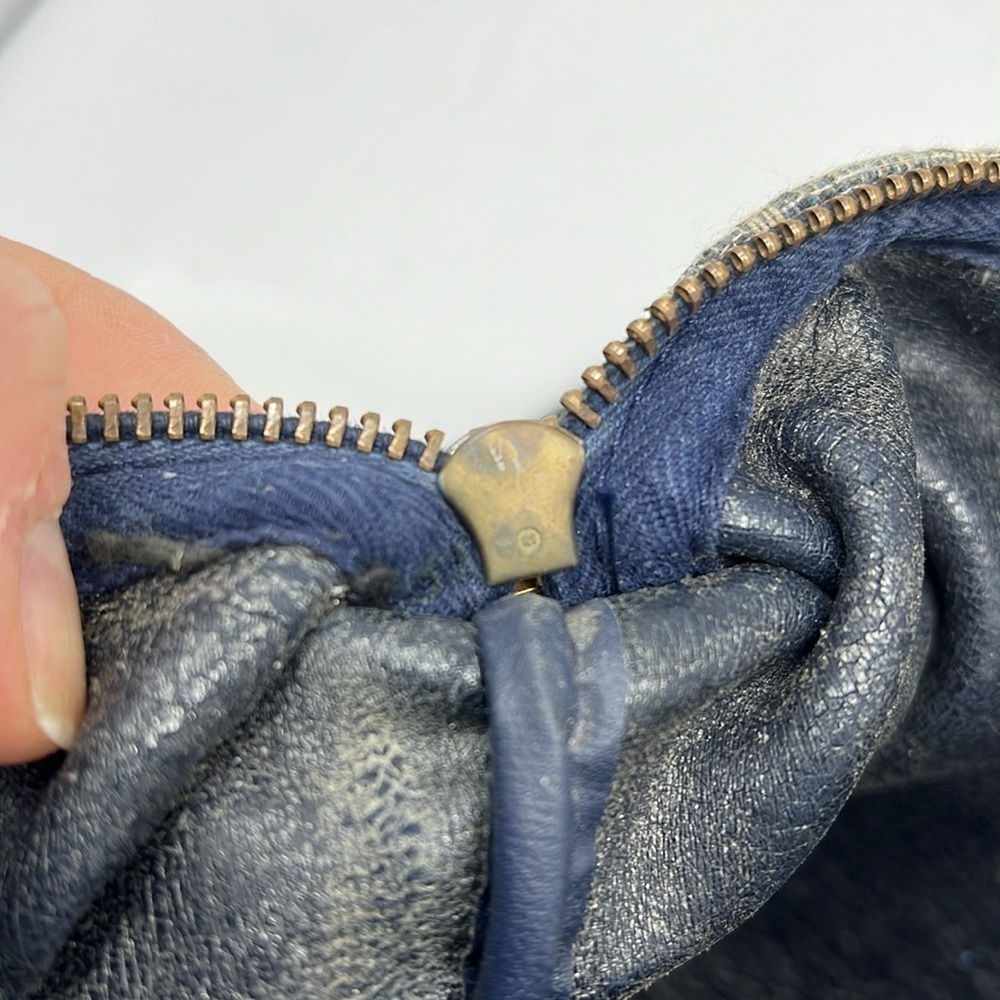 Vintage 1970’s Blue Beige Jacquard Zip Top Shoulder Crossbody Clutch Bag - Picture 15 of 16